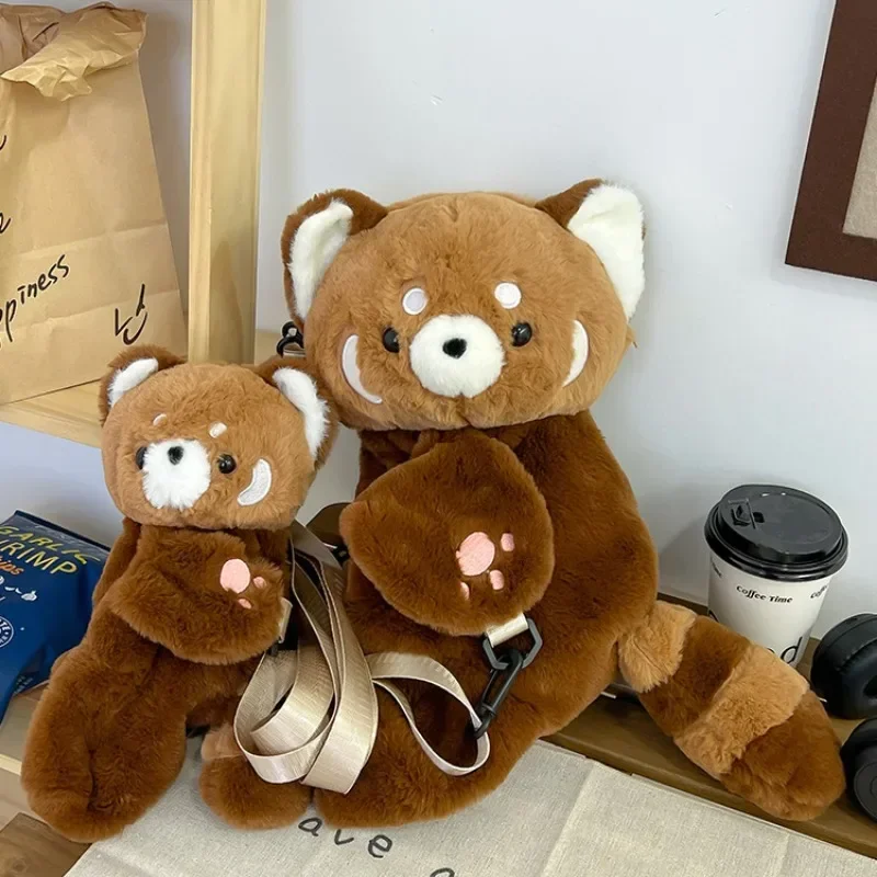Roter Panda-Plüsch-Rucksack, süße Plüschpuppe, Damen-Umhängetasche, Fell, weiche Umhängetasche für Camping, Reisen, Party, weibliches Geburtstagsgeschenk – Detail 1