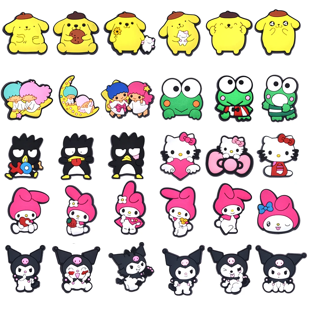 Random 30-200 Mixed Cute Sanrio Cartoon Series Shoe Decoration Designer for Shoe Charms Accessories for Classic Clog Kids Gifts