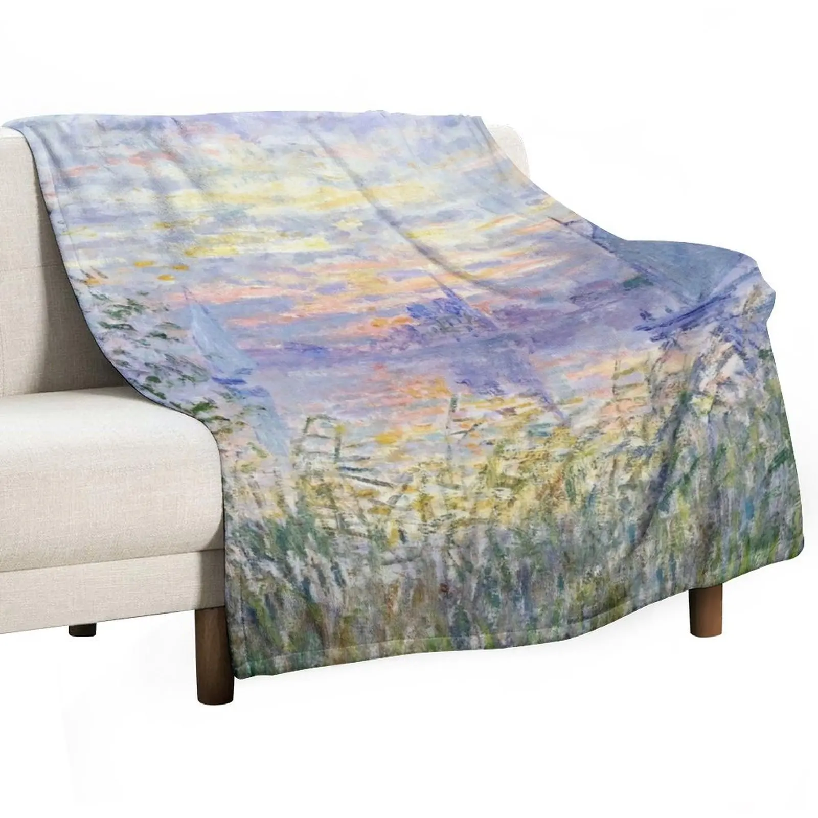 

Claude Monet Soleil Couchant Sur la Seine  Lavacourt - Sunset on The Seine Throw Blanket Single blankets and throws Blankets