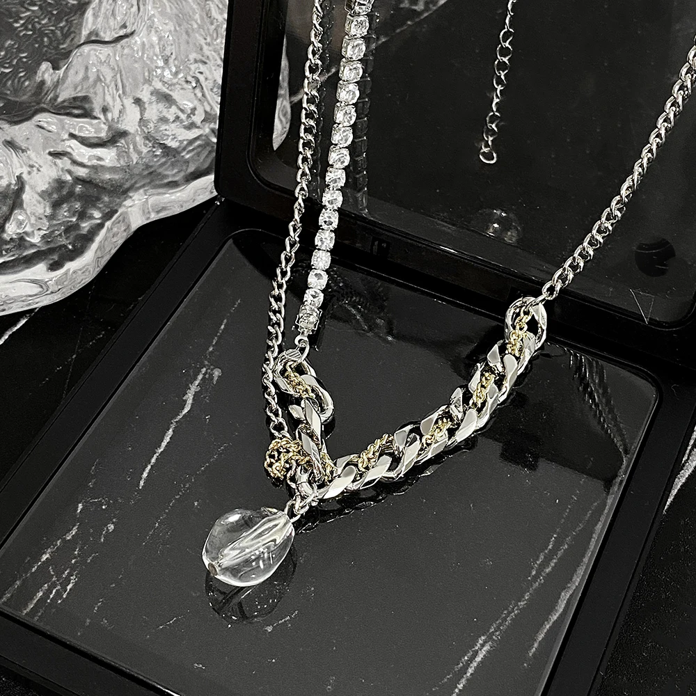 Flashbuy Punk Gold Silver Color Chain Necklace Transparent Acrylic Pendant Necklaces ​Hip Hop Jewlery