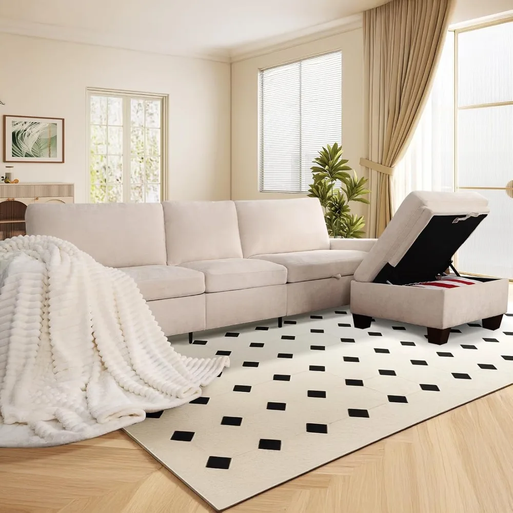 

112“ Convertible Storage Sectional Sofa,L Shaped Couch with Storage Ottoman,Multi-Functional Reversible Sofa with Huge Storage S