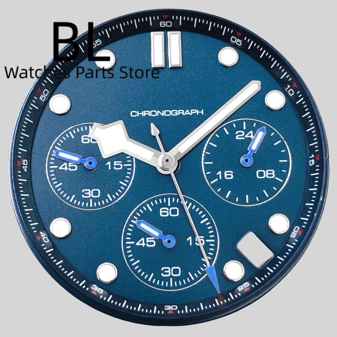 BLIGER 31mm Vk63 Custom Logo Quarzt Watch Dial Hand Set Green Luminous 4 Hour's Date Window For VK63 Quartz Movement Watch Parts