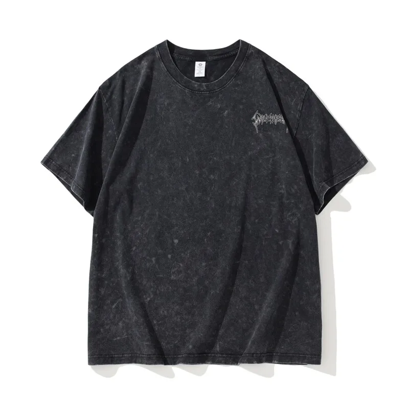 American Style Washed T Shirt For Men Distressed Print Loose Fit Summer New Quality Cotton Plus Size Streetwear Casual Camisetas