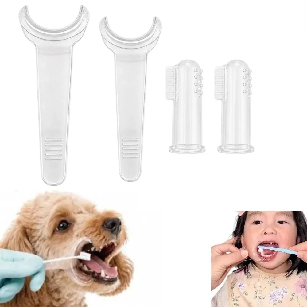 3/4Pcs T-shaped Pet Oral Care Convenient Easy Use Teeth Cleaning Tools Clear Design Reusable Pet Tooth Brushing Helper Kittens