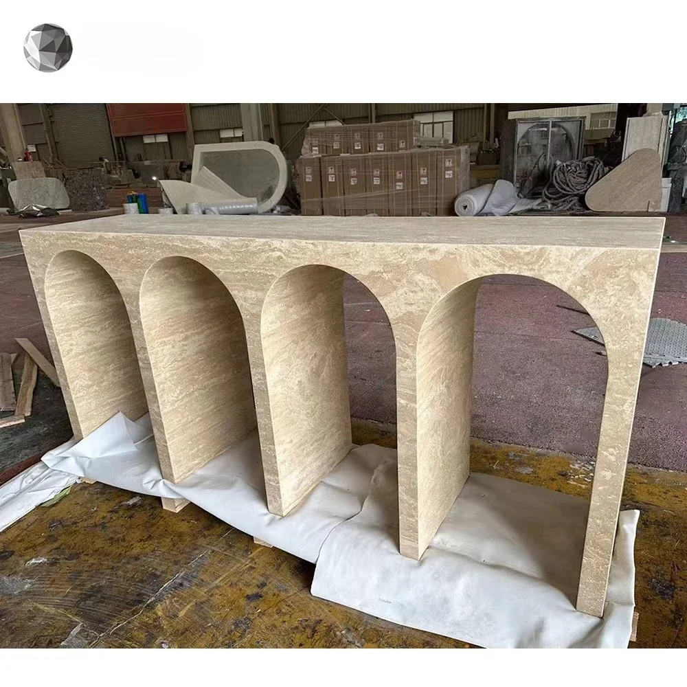 168x40x76cm Travertine White Marble Console Table Side Table Beige Calacatta Viola Marble Modern Living Room Furniture Stone