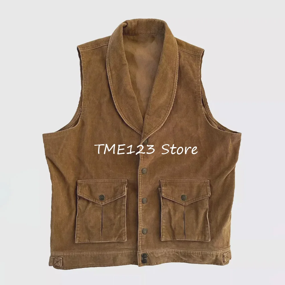 

Жилет для мужчин, жилет с лацканами, мужские однобортные костюмы, вельветовый мужской жилет с двойными карманами, модный костюм, повседневный жилет, рабочий