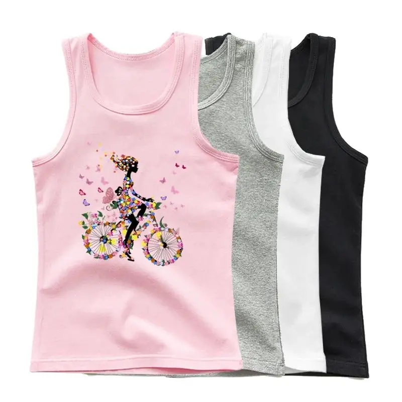 2023 Sommer neue Kinder tanks Top Kinder Baumwolle Crop Tops Süßigkeiten Farbe Schmetterling Mädchen ärmellose Grafik T-Shirts Leibchen