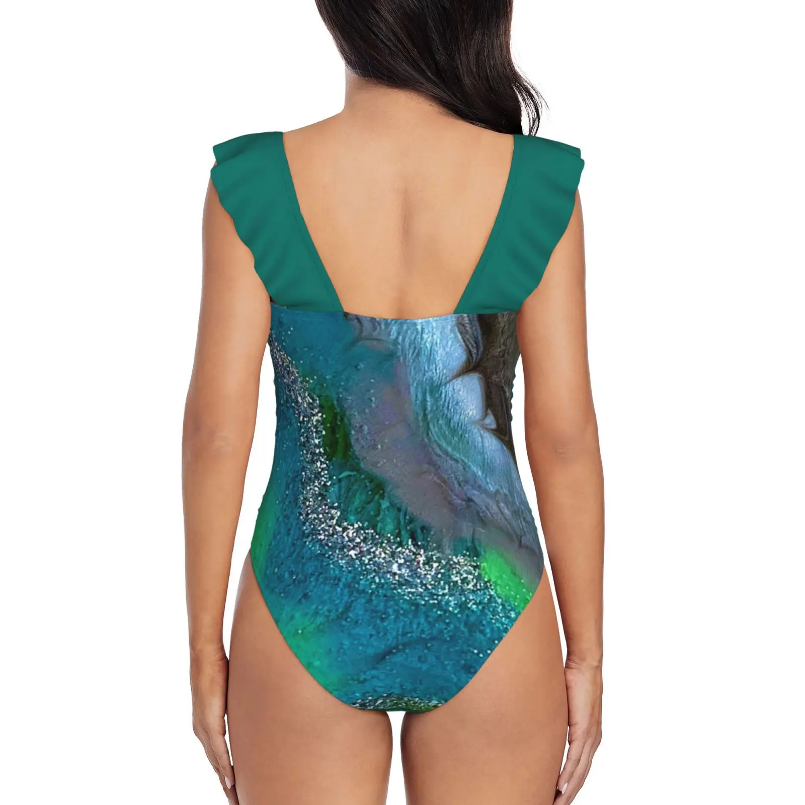 Earthly One Piece Swimsuit High Quality Swimwear Printed Push Up Monokini Summer Bathing Suit Geode Teal Lime Blue Silver