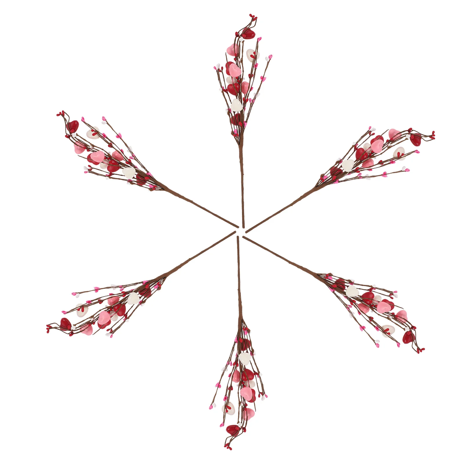 

6Pcs Valentines Heart Shaped Artificial Berry Branches Faux Berries Stems Picks Vase Decor Fake Berry Branches Simulation