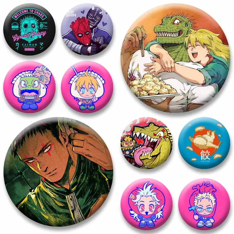Nikaido Caiman Ebisu Round Snap-in Brooches Horror Anime Dorohedoro Lapel Pins Bag Shoes Badges Accessories Cartoon Jewelry Gift