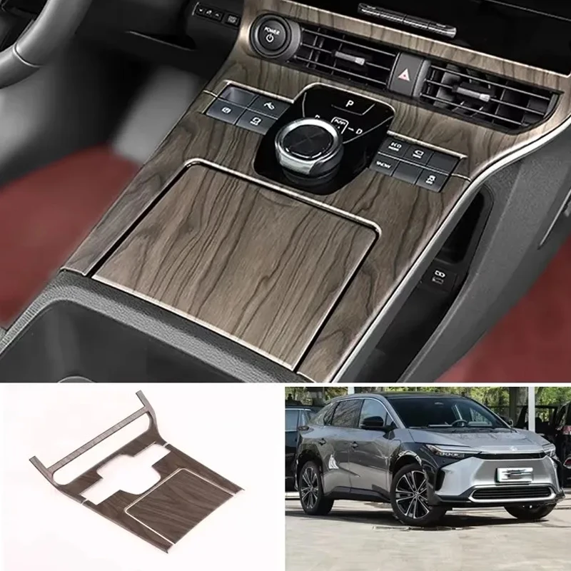 LHD لتويوتا BZ4X EA10 2022 2023 2024 الداخلية الخوخ الخشب الباب مسند الذراع نافذة رفع التبديل غطاء والعتاد التحول غطاء فتحة التهوية الكسوة