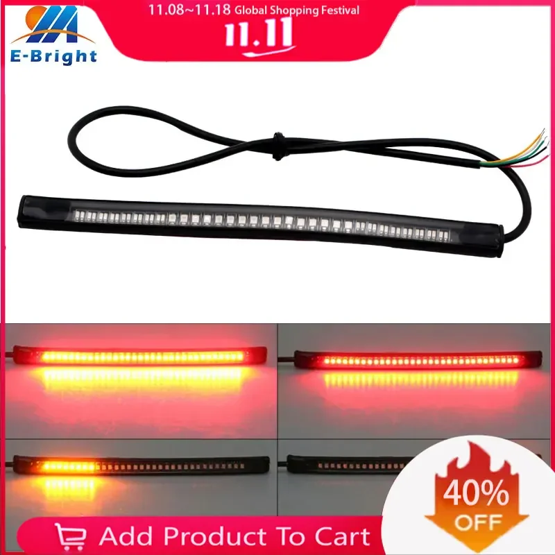 

Motorcycle 48 LED Light Bar Flexible Strip Tail Turn Signal Tail Rear Brake Stop Bulb Lamp Brake Light 2835 3014 SMD Dual Color