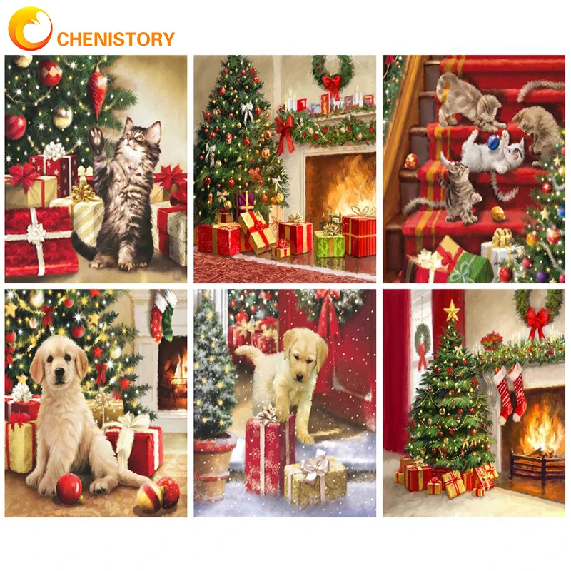 

CHENISTORY 60x75cm Framed Picture By Numbers Christmas Gift Dog Animal Oil Paints Kits Modern Home Wall Decor Art Diy Crafts Gif