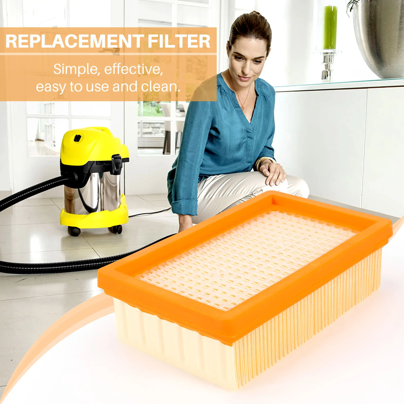 3PCS Vacuum Cleaner Filter Replacement for KARCHER Flat-Pleated MV4 MV5 MV6 WD4 WD5 WD6 P PREMIUM WD5