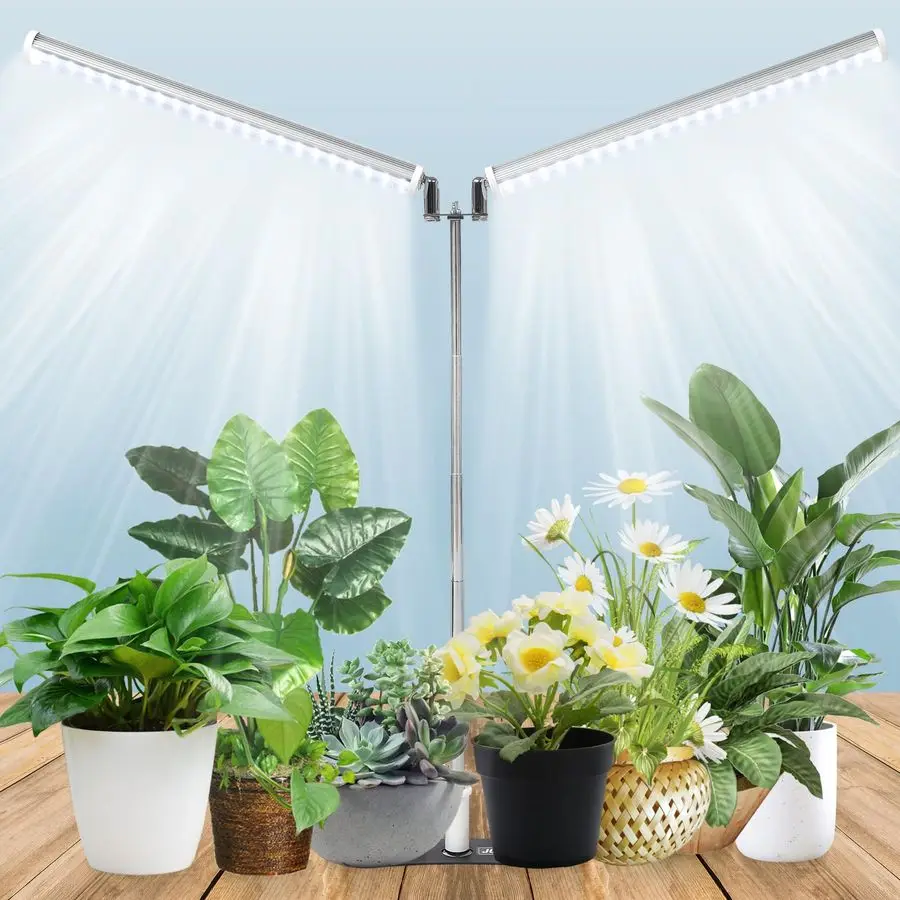 

Standing LED Grow LightAdjustable Dual Head T12 Bar Plant Light, White 6500K Full Spectrum Plant Grow Lamp on Stand for Indoor P