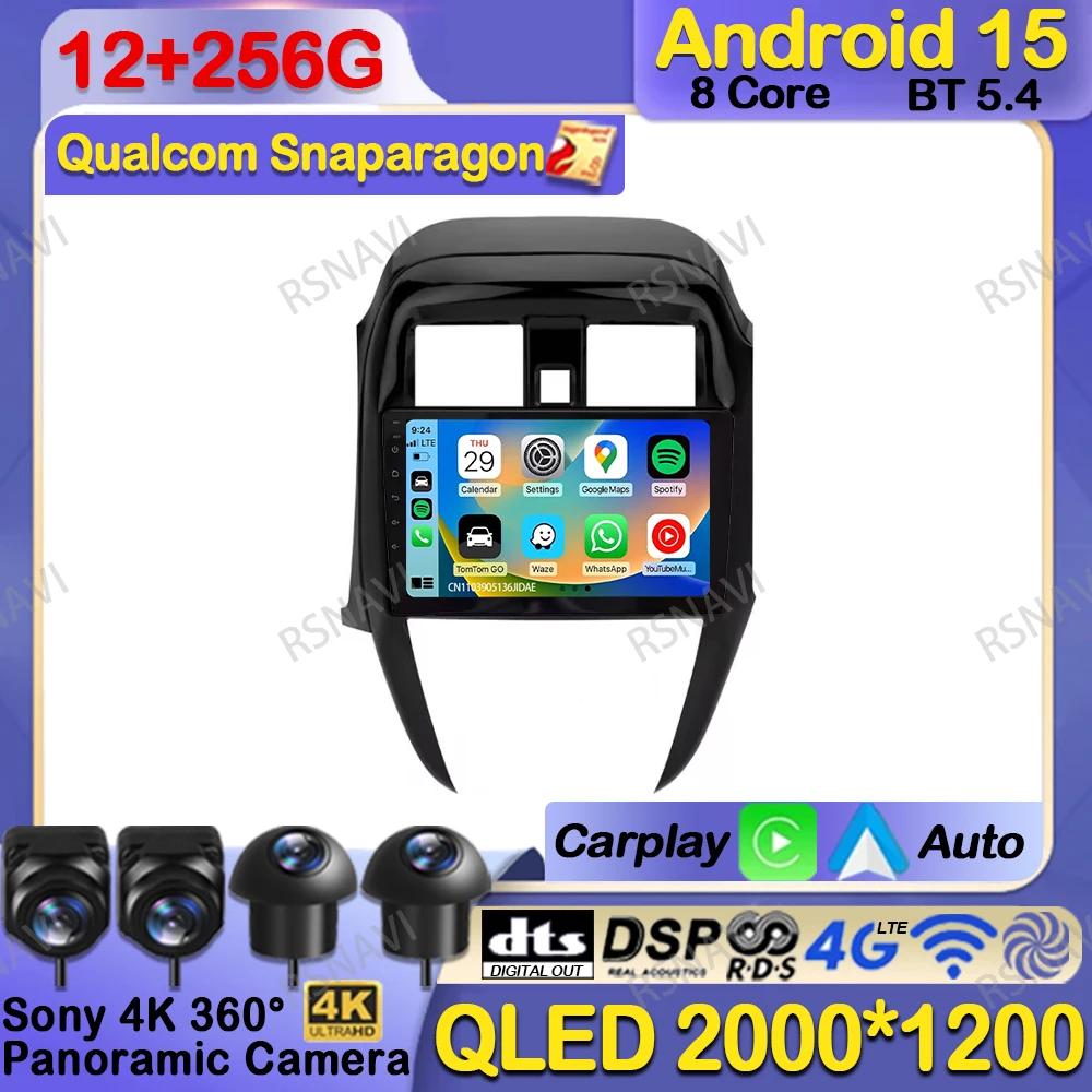 Android 15 Autoradio für Nissan Sunny 2014–2016 IPS Snapdragon WIFI + 4G 9/10 Zoll Multimedia-Navigation BT AUTO Head Unit Systems