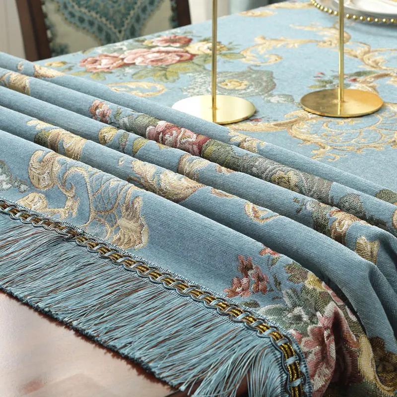 Retro Chenille Tablecloths for Dining Table Rectangular Round Tassels Jacquard Floral Chair Cover Table Cover Party Events Home