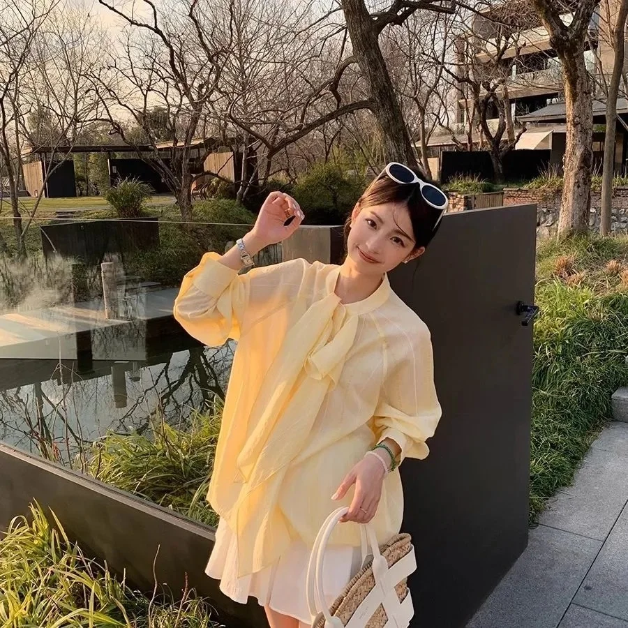 

Рубашки с длинным рукавом, женские полосатые рубашки с v-образным вырезом, облегающие рукава с рюшами, элегантная женская весенняя повседневная одежда в консервативном стиле, удобная легкая