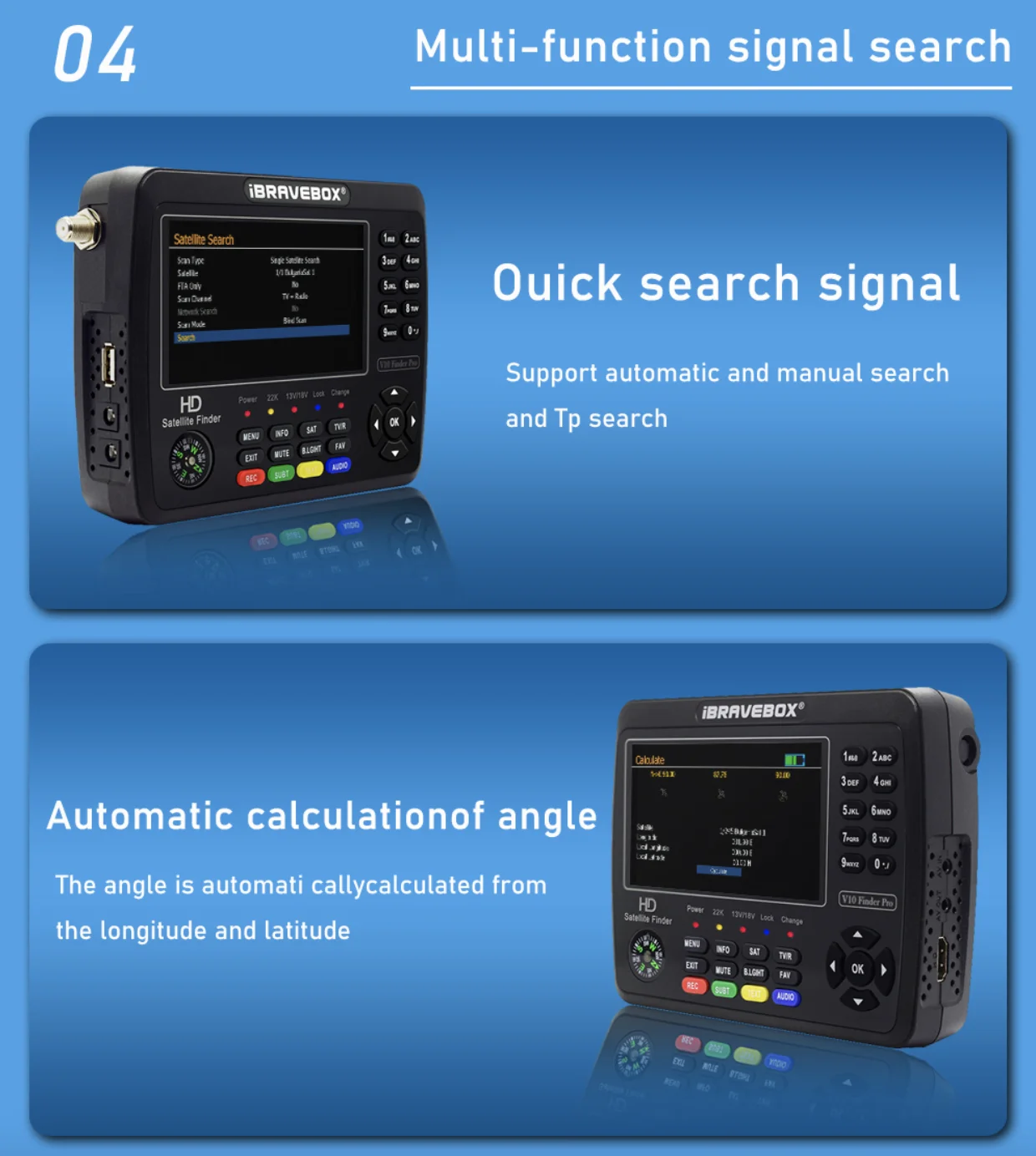 V10 Finder Max H.264/H.265 10 Bit Decoding HD 1080P 4.3 LCD DVB-S2/S2X Satellite Finder Signal Meter Satellite Finder vs v8