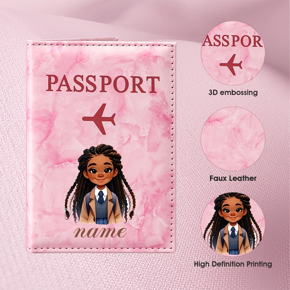 Customi Personalized Name Design African-Style Female Portrait Illustration PU Passport Holder, Featuring an Image