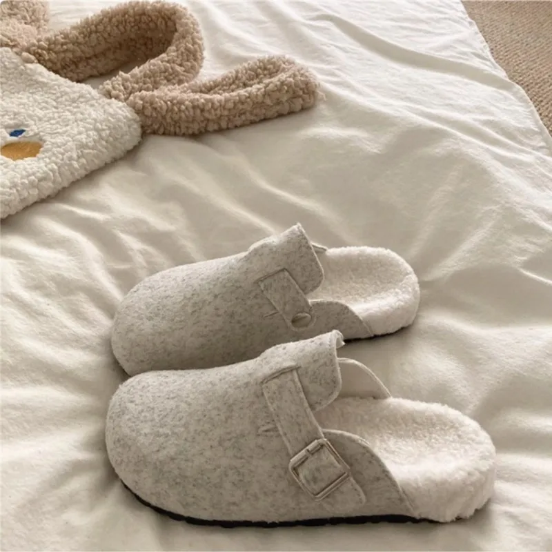 

Женские зимние шлепанцы Asgard, модные фетровые замшевые флисовые хлопковые тапочки с регулируемой пряжкой, женские домашние тапочки на плоской подошве