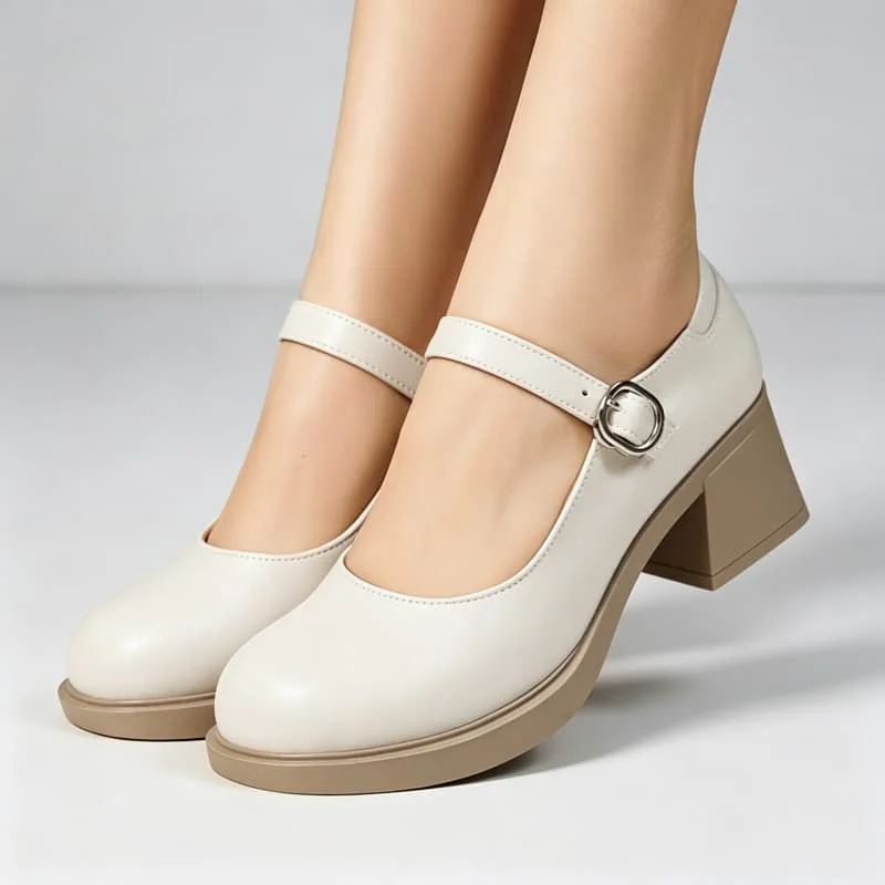 5cm Big Size 35-43 Comfortable Breathable Women's Genuine Leather Shoes 2026 Spring Fall Med Block Heel Mary Janes Office Mother