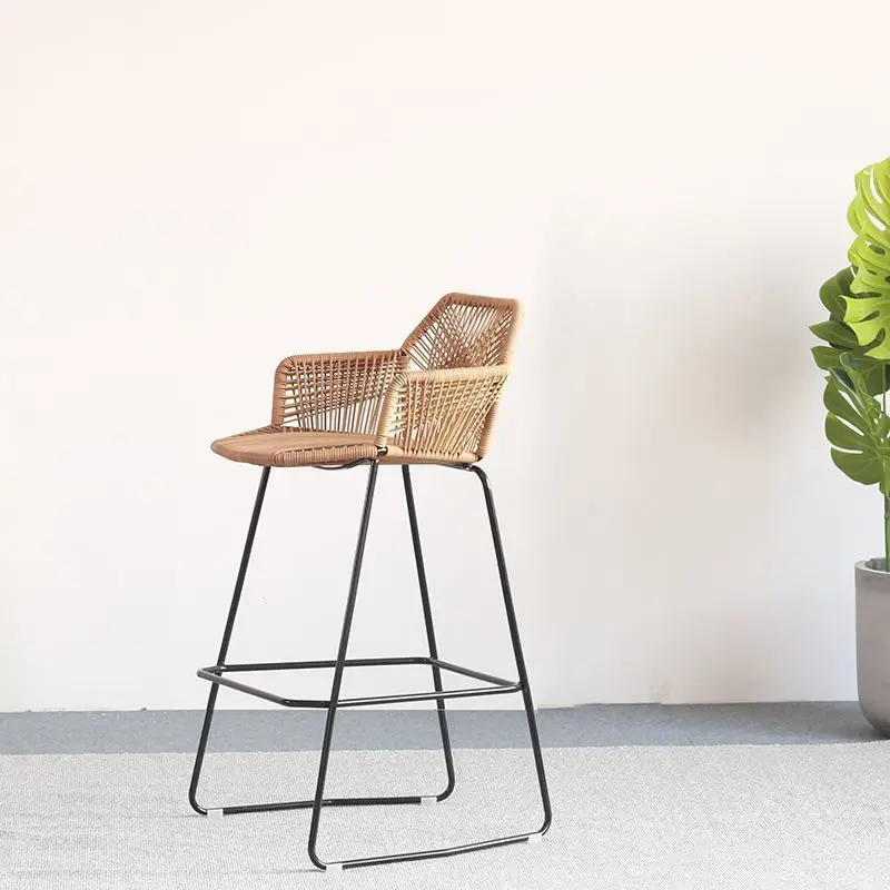 Rattan dining chair bar stool, home medieval high stool, Nordic minimalist style Internet celebrity outdoor courtyard