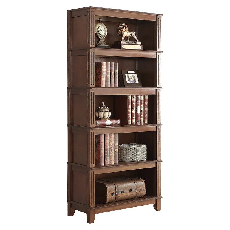 Simple solid wood bookcase bookshelf combination floor-to-ceiling American retro study living room office  storage cabinet