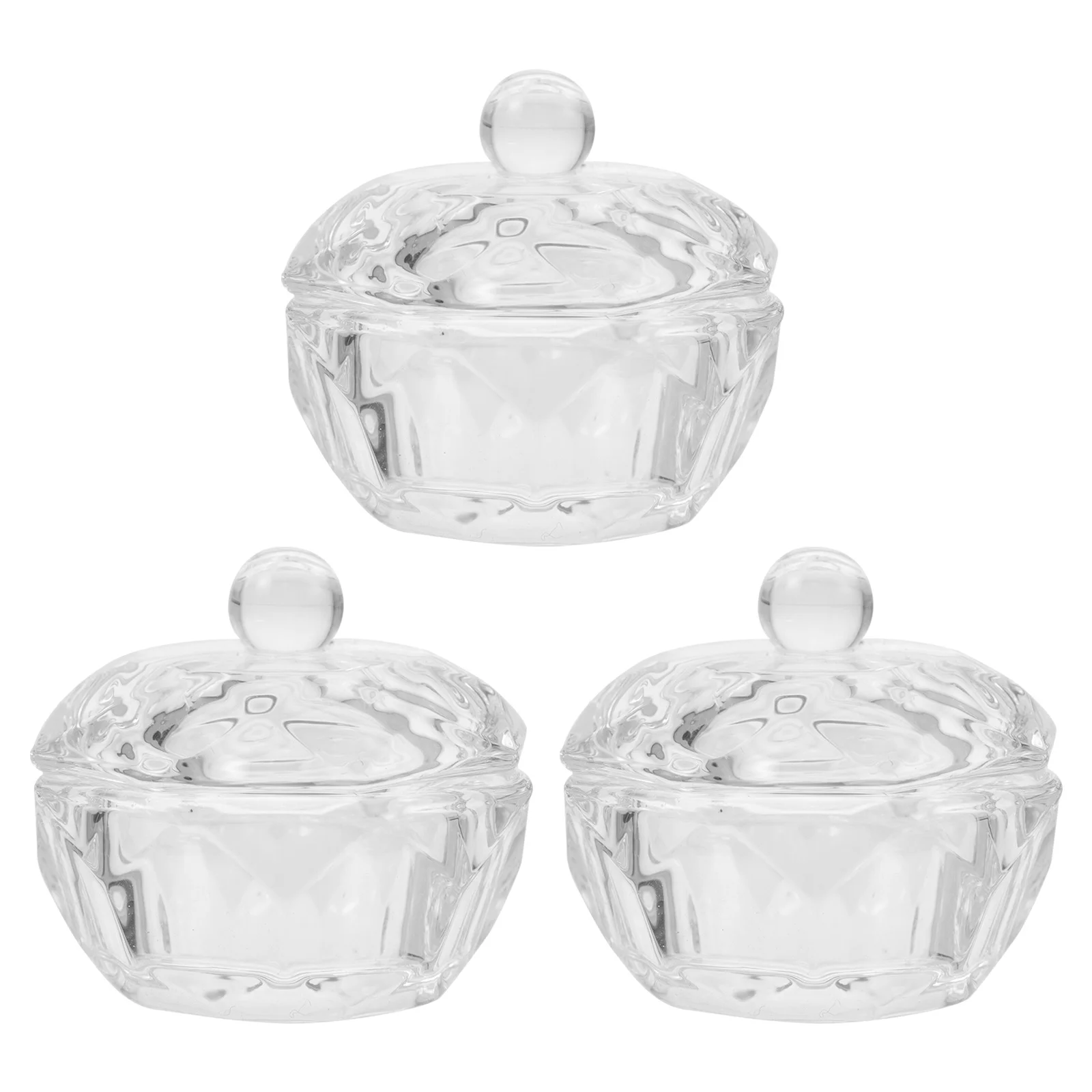 3Pcs Crystal Glass Nail Art Cup Bowl Dish Tools Durable Refillable Easy Clean Spill Proof Acrylic Liquid Powder Container