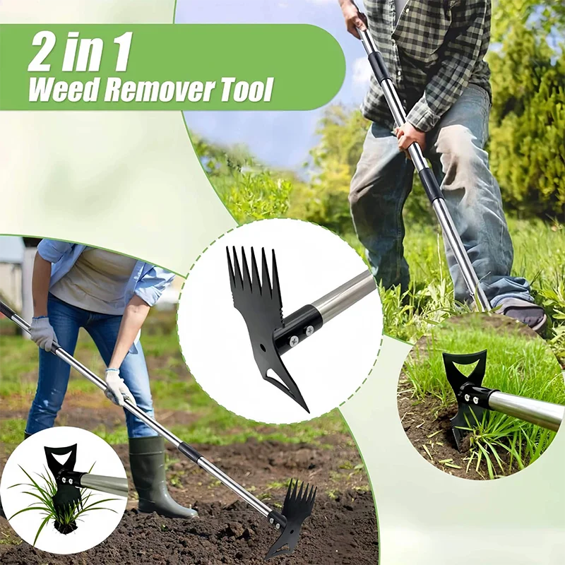 Dual-purpose gardening hoe and rake manual weeding tool - a small soil-turning and weeding gardening tool