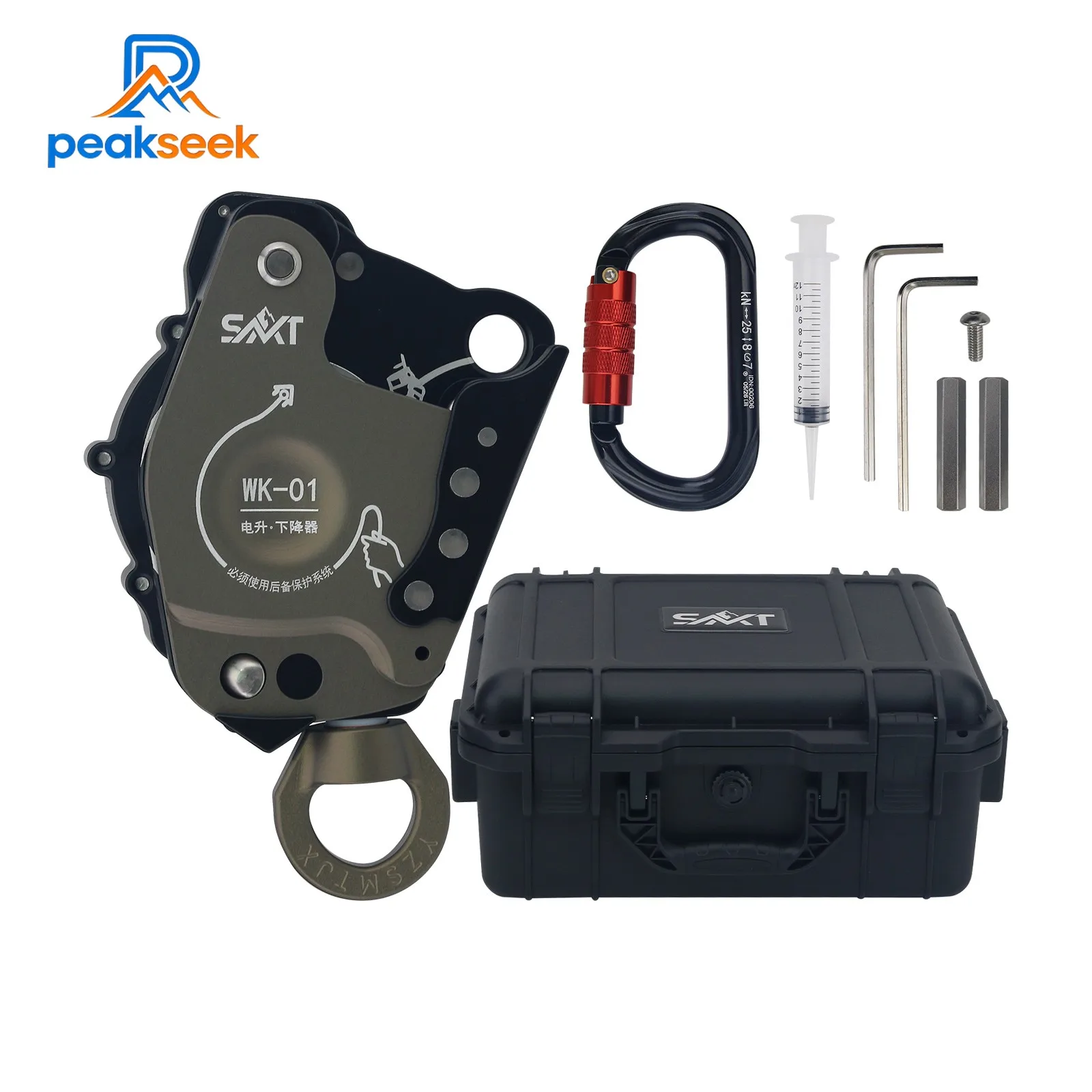 PeakSeek WK-01 Electric Ascender Descent Control Lift Retarder for High Altitude Operation Rock Climbing Rescue with Toolbox