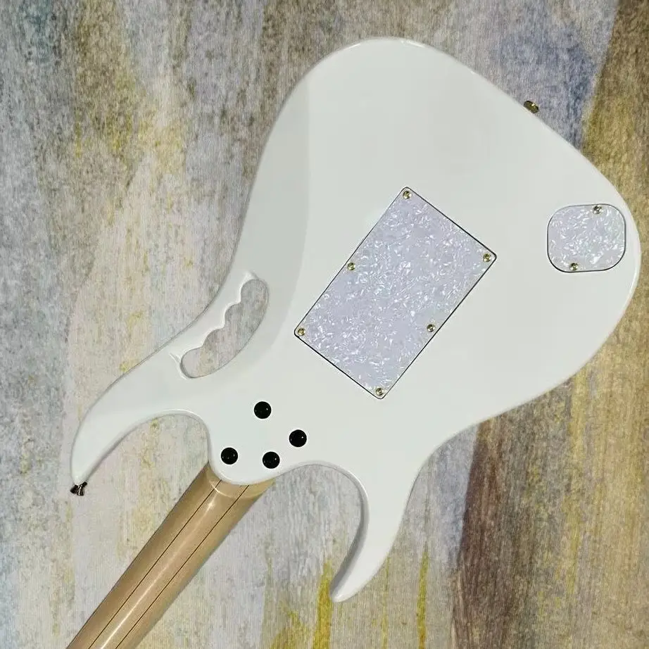 Hot Sale White Electric Guitars Golden Hardware Floyd Rose Tremolo Bridge White Pearl Pickguard view 2