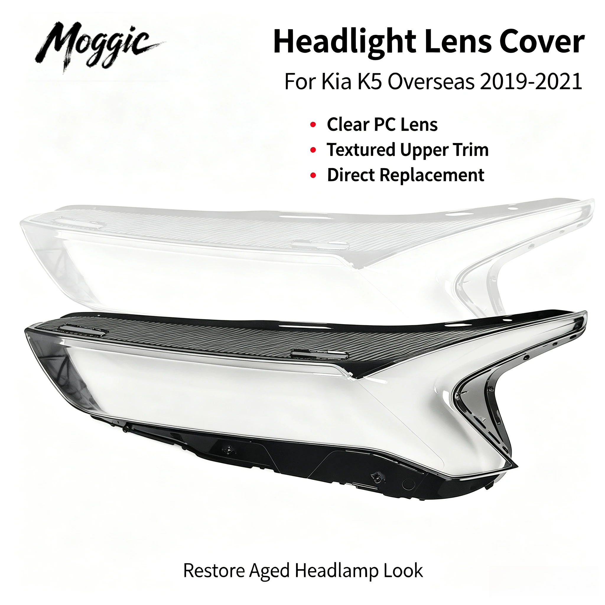 Moggic Headlight Lens Cover Compatible With 2020 2021 Kia K5 Sedan Clear Plastic Lamp Shade Replacement Left Right Side