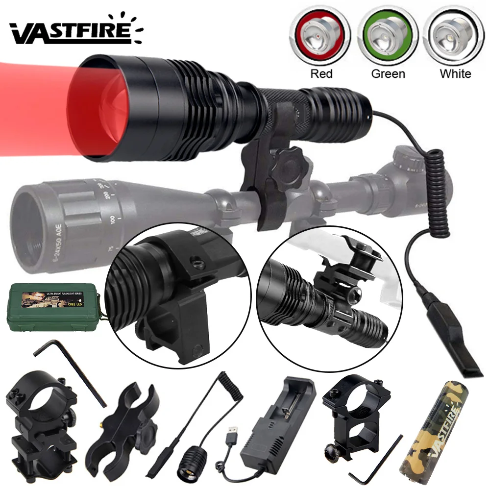 

C11 LED Hunting Torch Flashlight Waterproof Outdoor Lighting with 3*Gun Mount +Switch USB Rechargeable Lamp