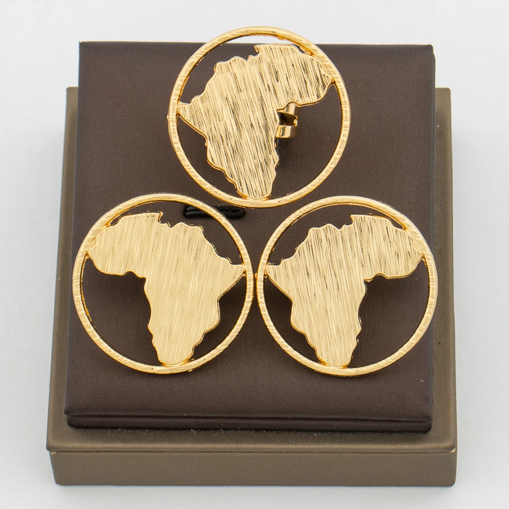 YM Nigerian Map Design Ohrringe und Ring Schmuckset Gold 8