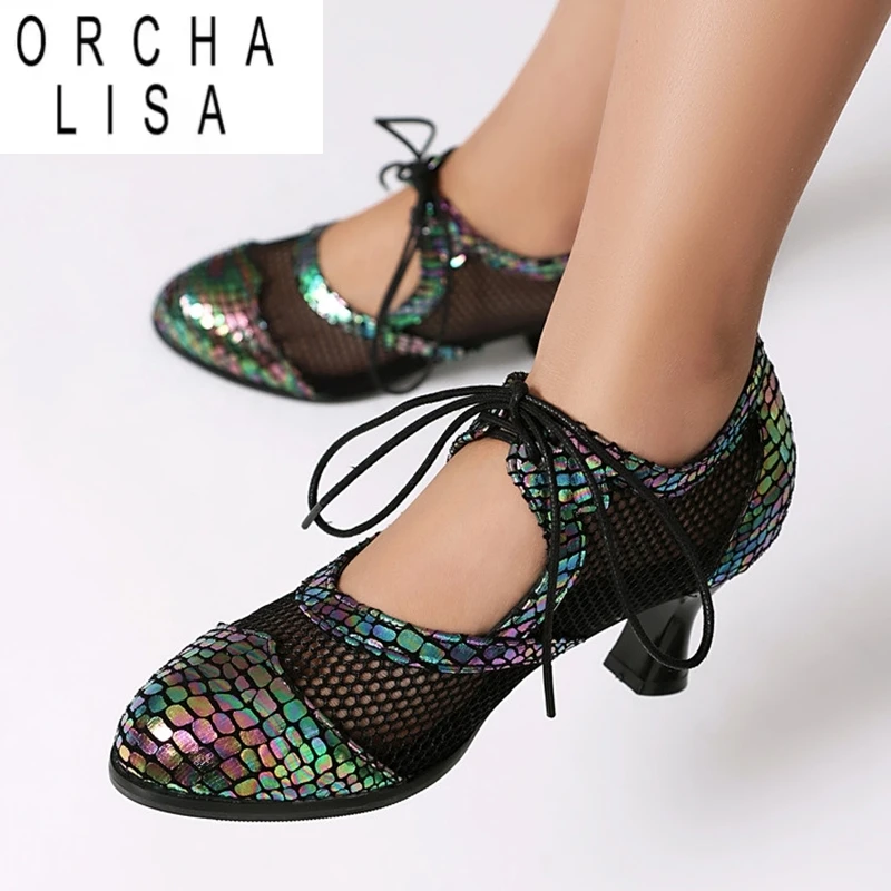 

ORCHA LISA Весенние модные женские туфли-лодочки с дышащей сеткой и круглым носком 4,5 см на низком каблуке с пряжкой Черный Бежевый Большой размер 46 48 50 US17