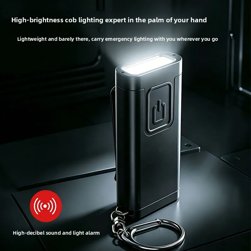Durable Compact Mini Keychain Flashlight Warning Light Work Light Portable LED Rechargeable Type C Metal Luminous Golden