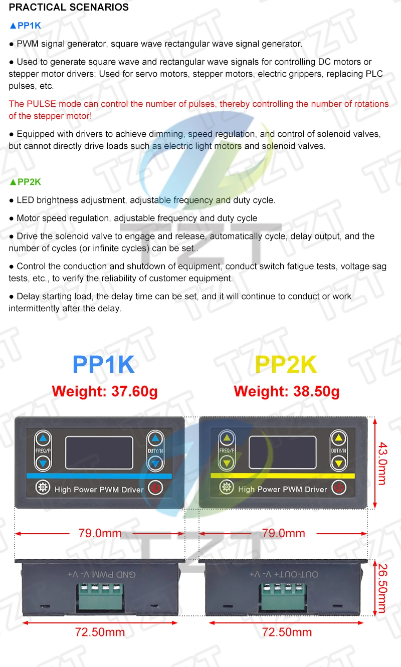 TZT PP1K Dual-Mode-Signalgenerator PP2K PWM Motorgeschwindigkeitsregler 8A 150W Frequenz- und Schaltzyklus-Einstellbares Modul – Detail 7