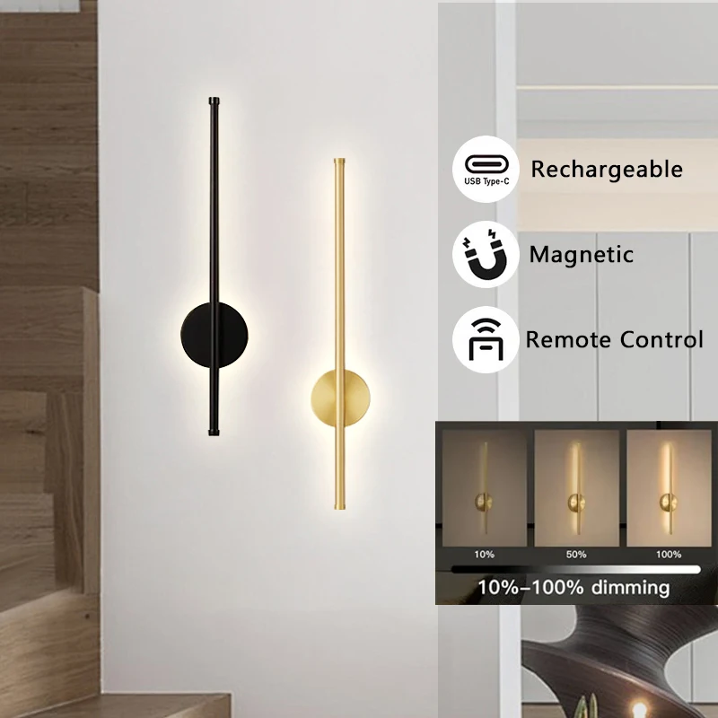 

50/80CM LED Magnetic Wall Lamp Rechargeable For Living Room Backgroud Bedroom Bedside Study Hallway Restaurant Home Illumination