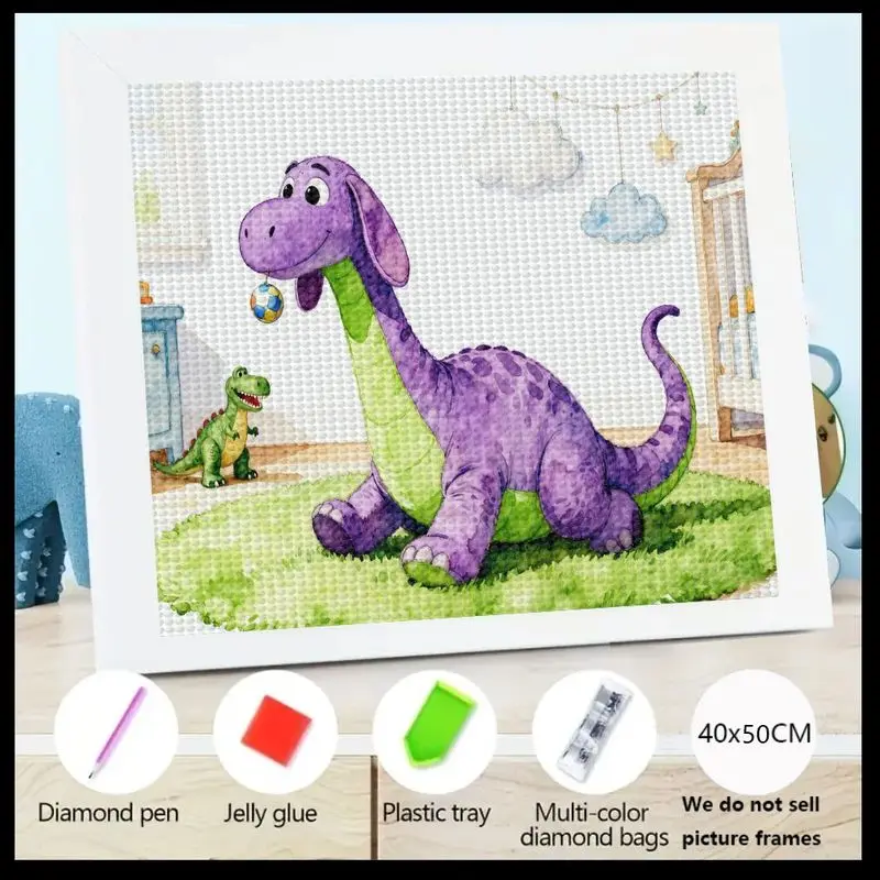 

1 шт. для детей и начинающих 5D набор для алмазной живописи «сделай сам», милый мультяшный фиолетовый длинный вырез динозавр животное искусство полный набор сверл, большой 40x50C