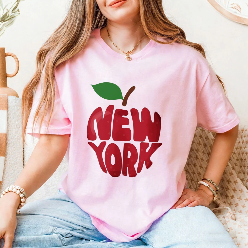 Big Apple New York Graphic Tee Red Typography Urban Minimalist Souvenir Gift Men Women Shirt Cotton Breathable Summer Shirt