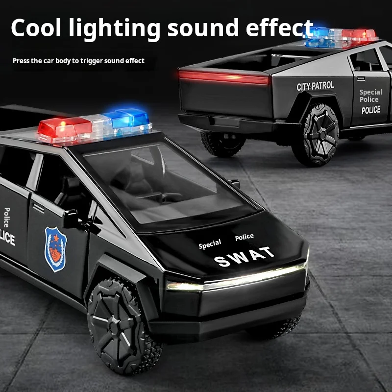 1:32 Pickup Police Car High Simulation Diecast Metal Alloy Model Car Sound Light Pull Back Collection Kids Toy Gifts for Tesla 