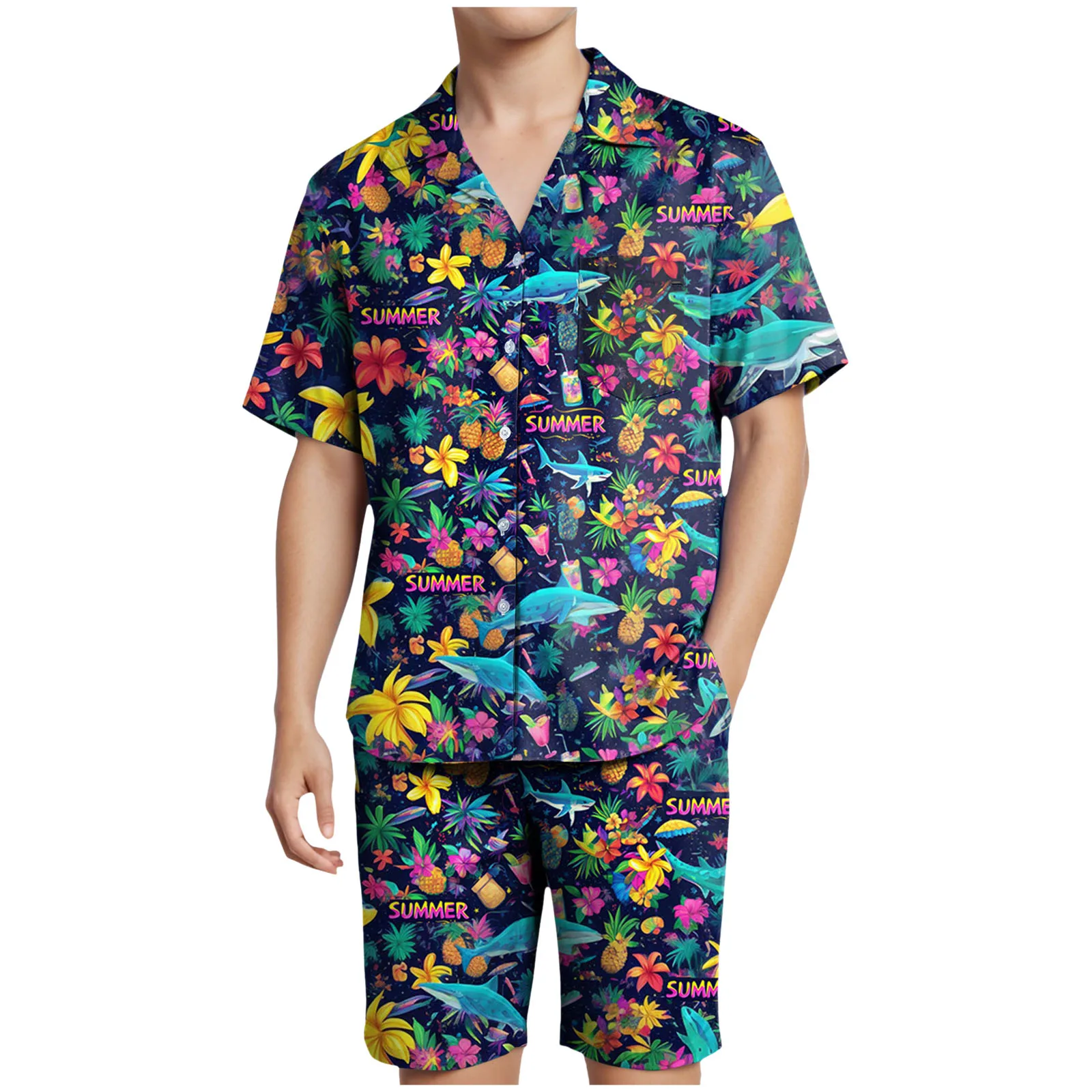 

Suit Pants Men's Hawaii Casual Printed Short Sleeved Shirt And Shorts Two Piece Suit Suits Men Tall