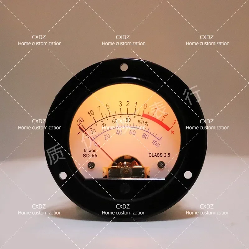 Retro Round Black VU Meter SD65 Pointer Head with Yellow Backlight Level Voltmeter Power Meter