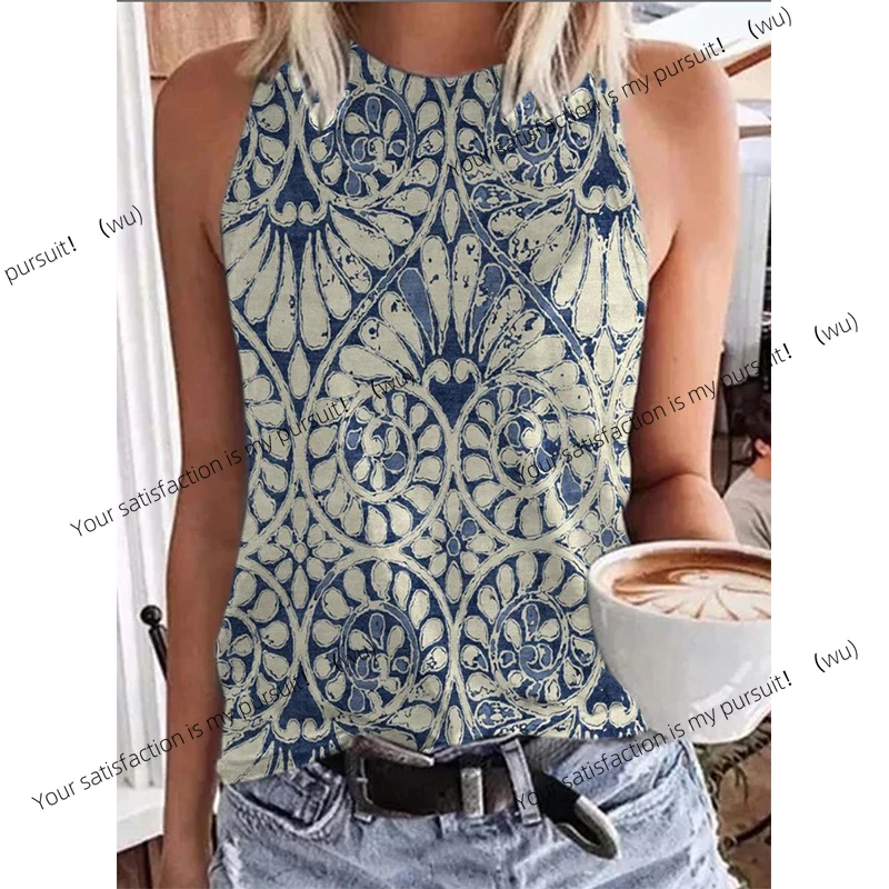 ZOCI-Kaos Tanpa Lengan Cetak 3D Gaya Etnik Wanita, Pakaian Jalanan Retro Y2K, Rompi Tanpa Lengan Besar