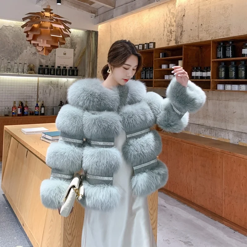 Coat Luxury 2023 Real Fur Winter Women Female Diamond Whole Natural Fox Fur Jackets for Women Mid-length Female Fur Streetwear