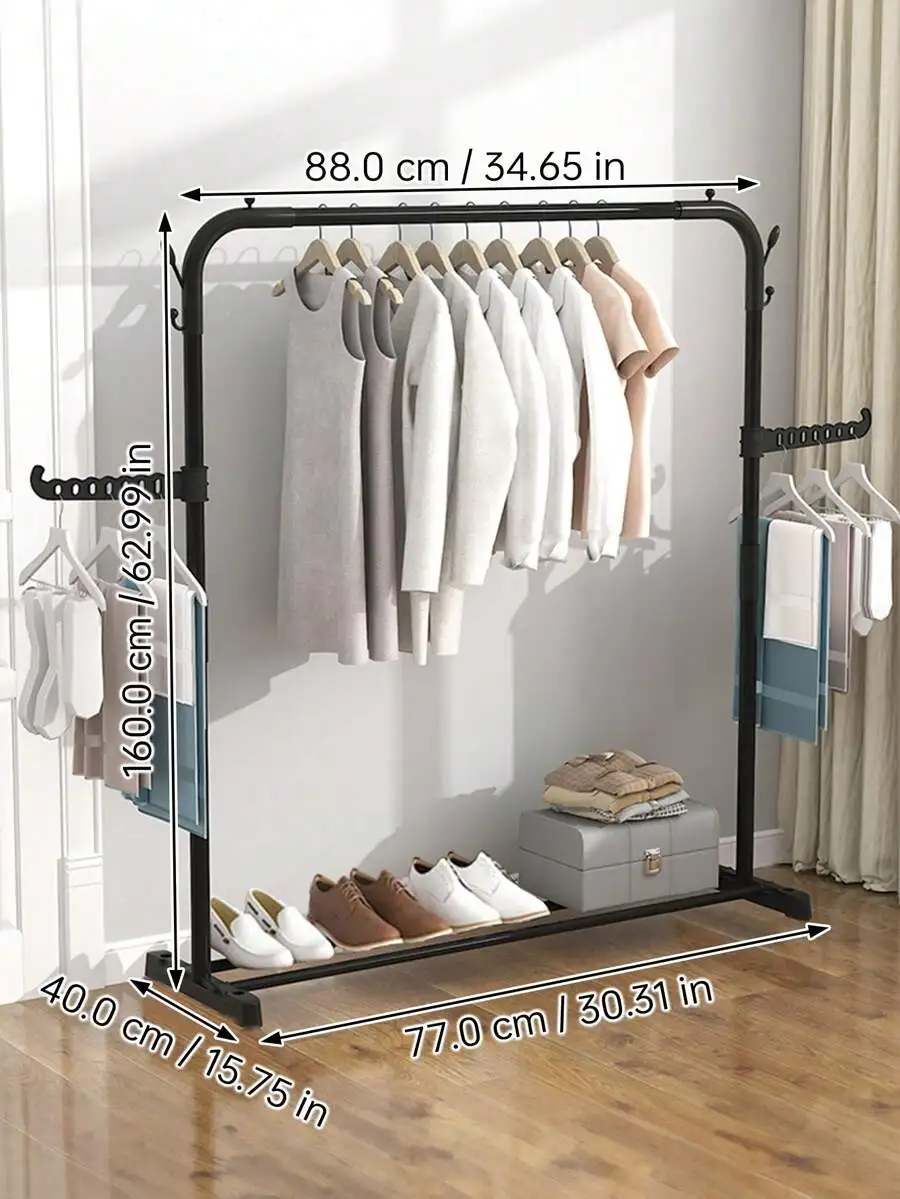 1 Single-Layer Coat Rack With Two Extension Shelves, Removable Shelves, Suitable For Bedroom Or Balcony