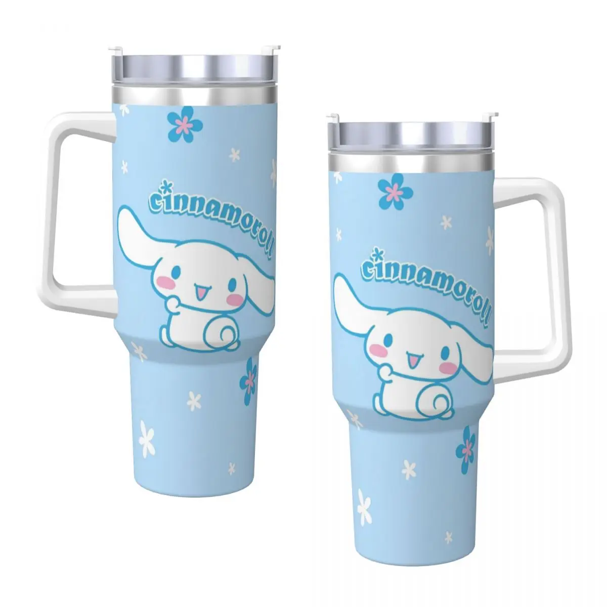 Cinnamoroll Stainless Steel Tumbler Driving Coffee Mug With Straws and Lid Large Capacity Mugs Cup Cold and Hot Water Bottle