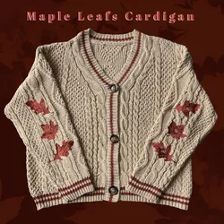 Cardigan Brodé en Cuir oral elu Rouge pour Femme, Pull à Col en V Bas, Folklore, Fille, Feuilles d'Automne et d'Hiver