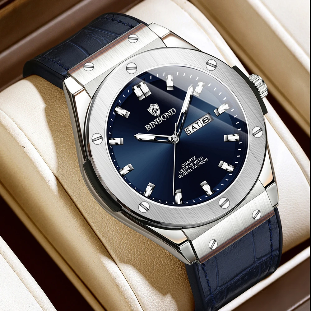 POEDAGAR Fashion Men's Watches Trend Classic Original Quartz Watch for Man Waterproof Luminous Week Date Wristwatch Leather New